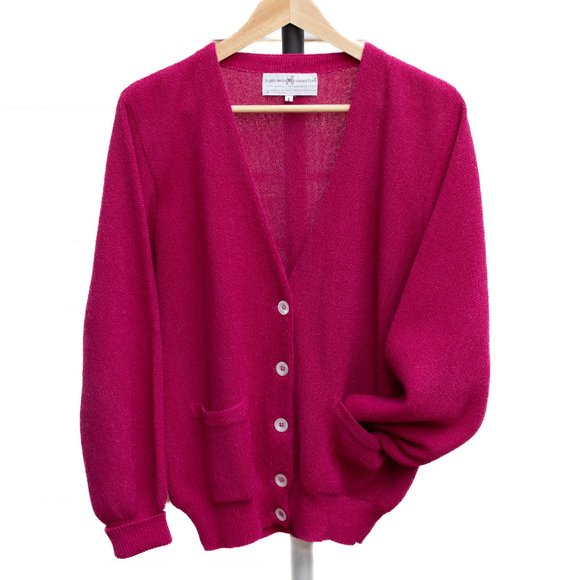 Peruvian Connection Sweaters - Peruvian Connection Size Small Oversized Wool Cardigan in Magenta Raspberry Red